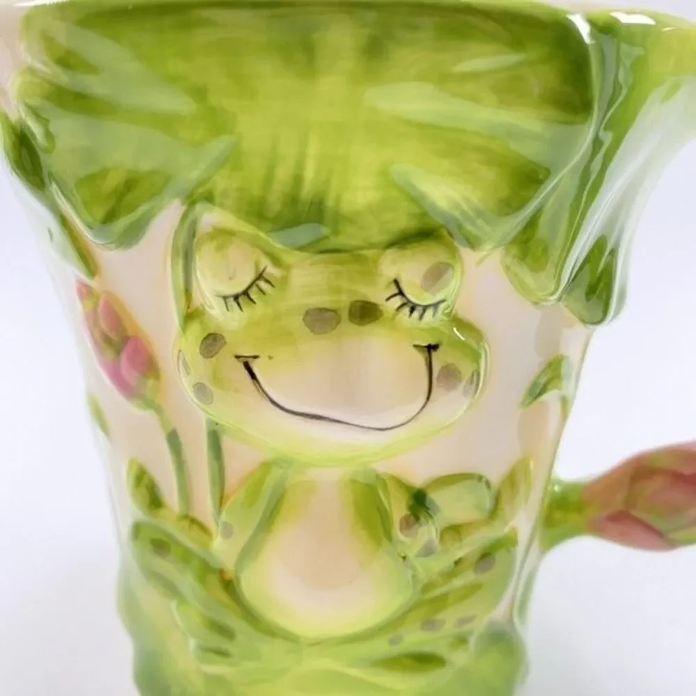 Pier 1 Imports Meditating Frog Mug Embossed Cup Yoga Frog Hand Painted
